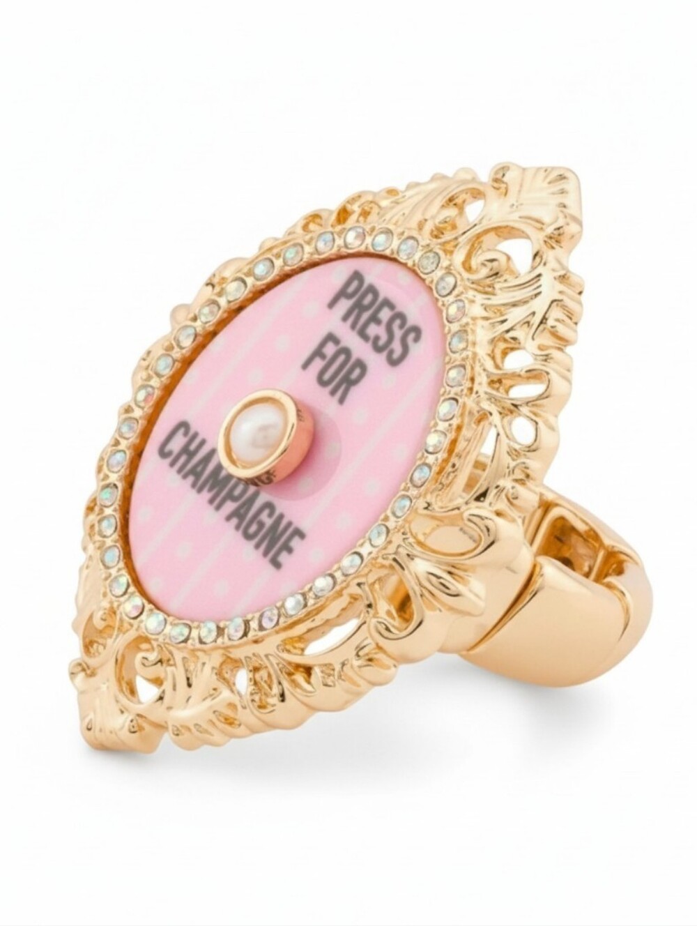 💕▪️Betsey Johnson▪️ Faux Stone Press For Champagne Cocktail Stretch Ring Gold